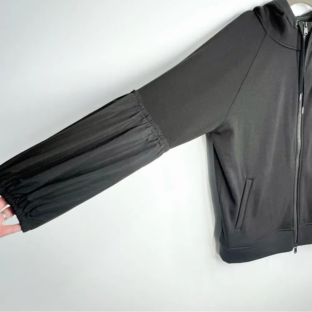 Athleta On My Way Triumph Double Zip Hoodie Sweatshirt Puff Sleeves Large